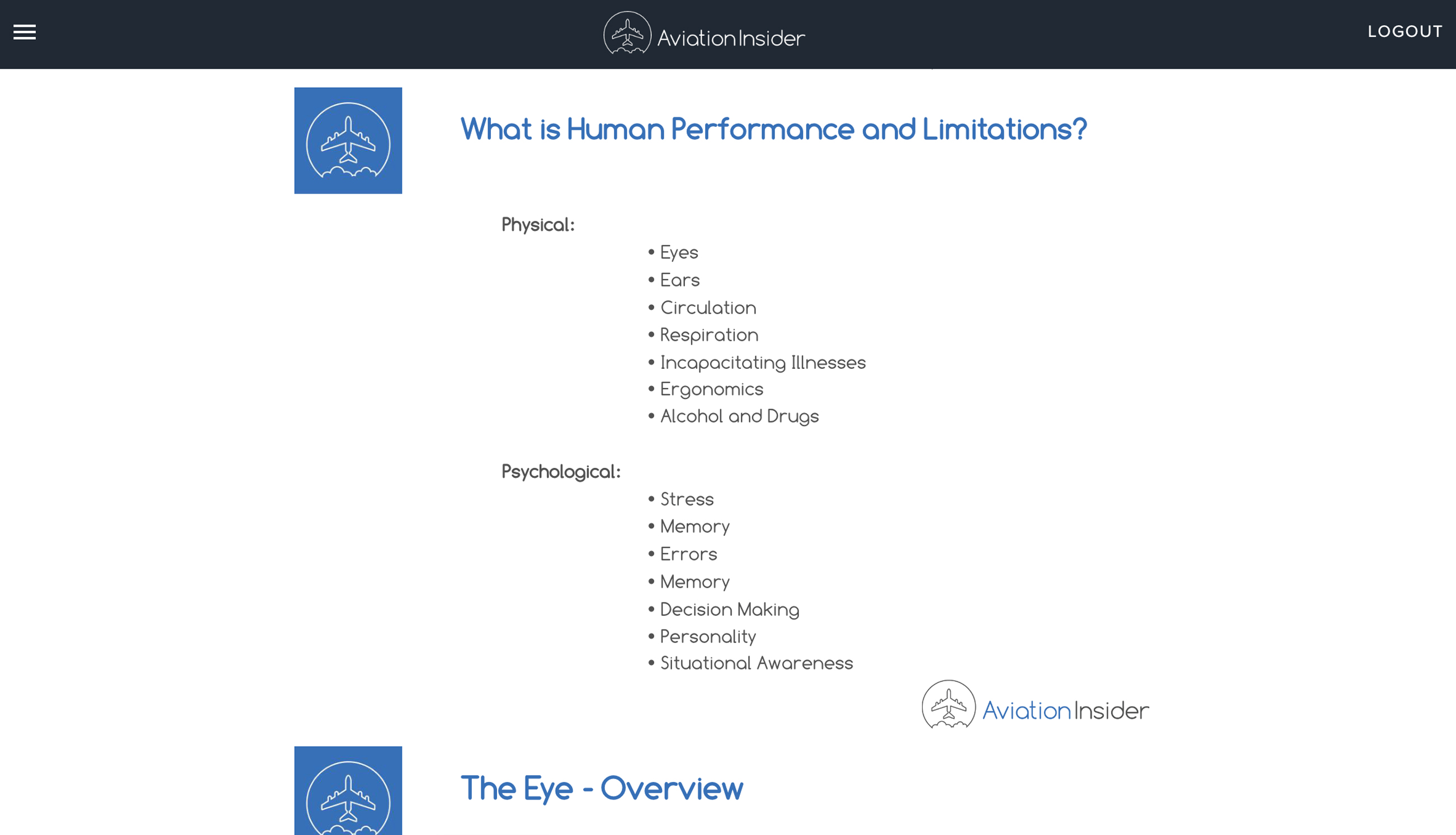 Image 1 of ATPL REVISION NOTES HUMAN PERFORMANCE AND LIMITATIONS – REFRESHER REVISION NOTES