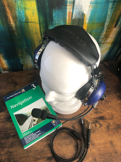 Image 1 of Pooleys Aviation Headset - Passive (blue ear cups) + FREE Headset Bag