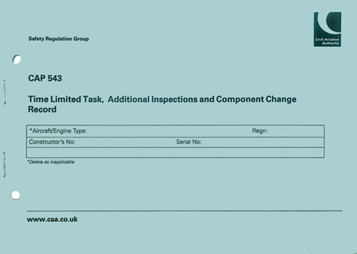 CAP 543 – Time Limited Task, Additional Inspections and Component Change Record