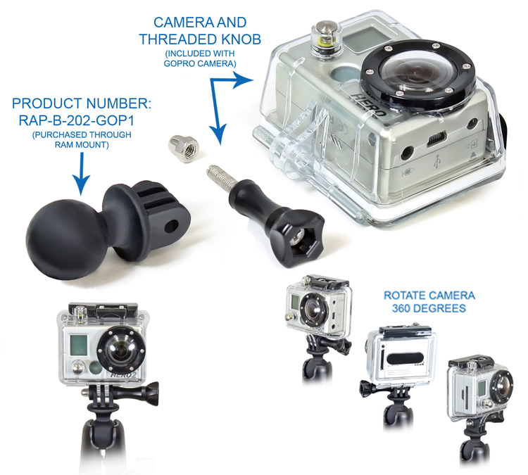 Holder for Custom GoPro® Hero Adapter with 1 inch diameter Ball