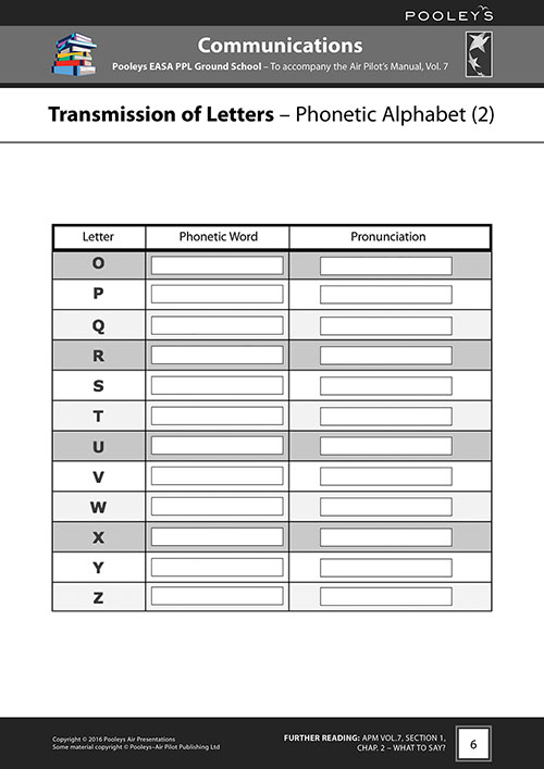 Pooleys Air Presentations – Communications Student Pilot's Work Book (b/w, with spaces for answers)Image Id:48065