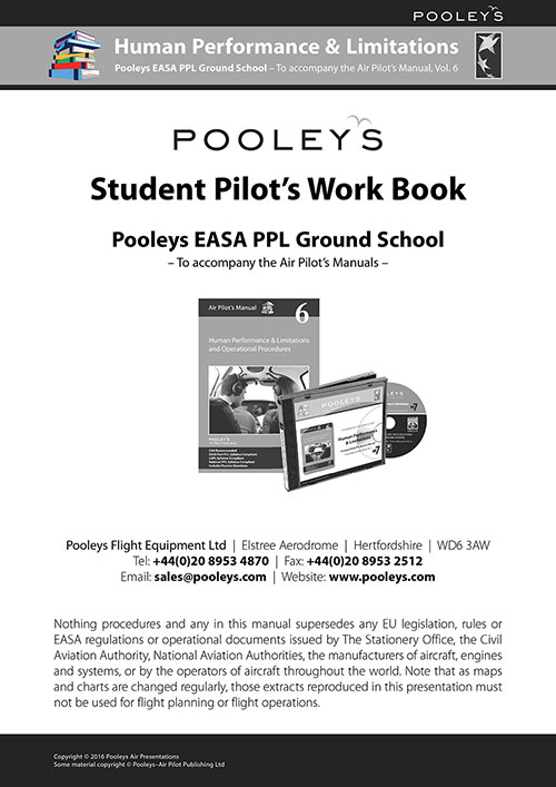 Pooleys Air Presentations – Human Performance & Limitations Student Pilot's Work Book (b/w, with spaces for answers)Image Id:48066