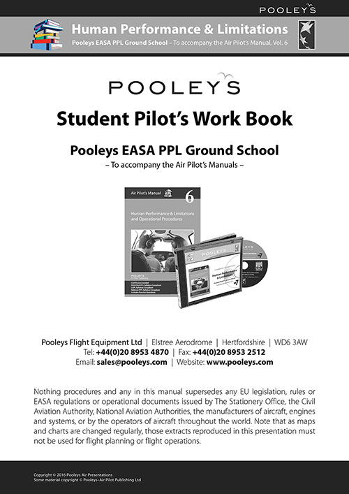 Image 1 of Pooleys Air Presentations – Human Performance & Limitations Student Pilot's Work Book (b/w, with spaces for answers)