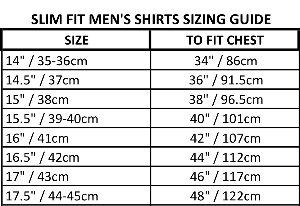 slim fit shirt size